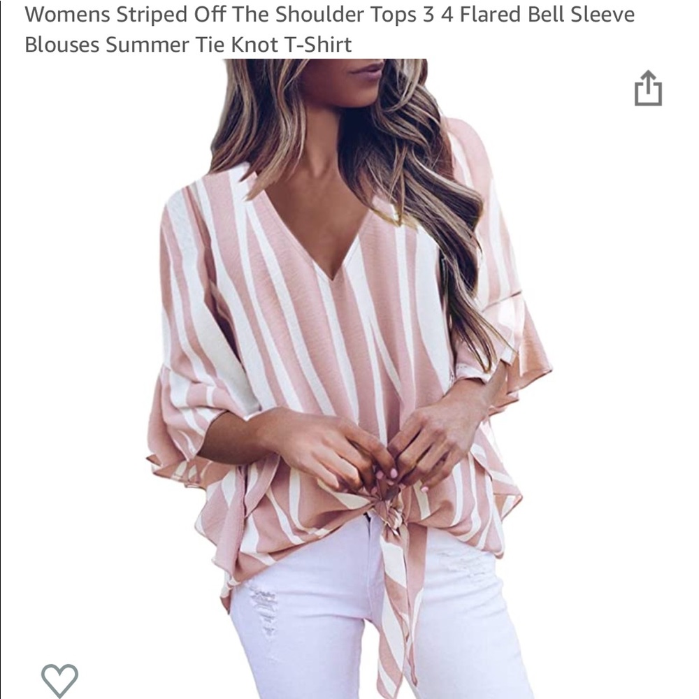 Striped bell sleeve tie knot blouse
